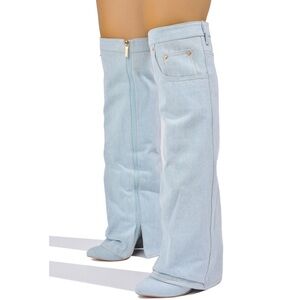 Blue Denim Knee High Boots